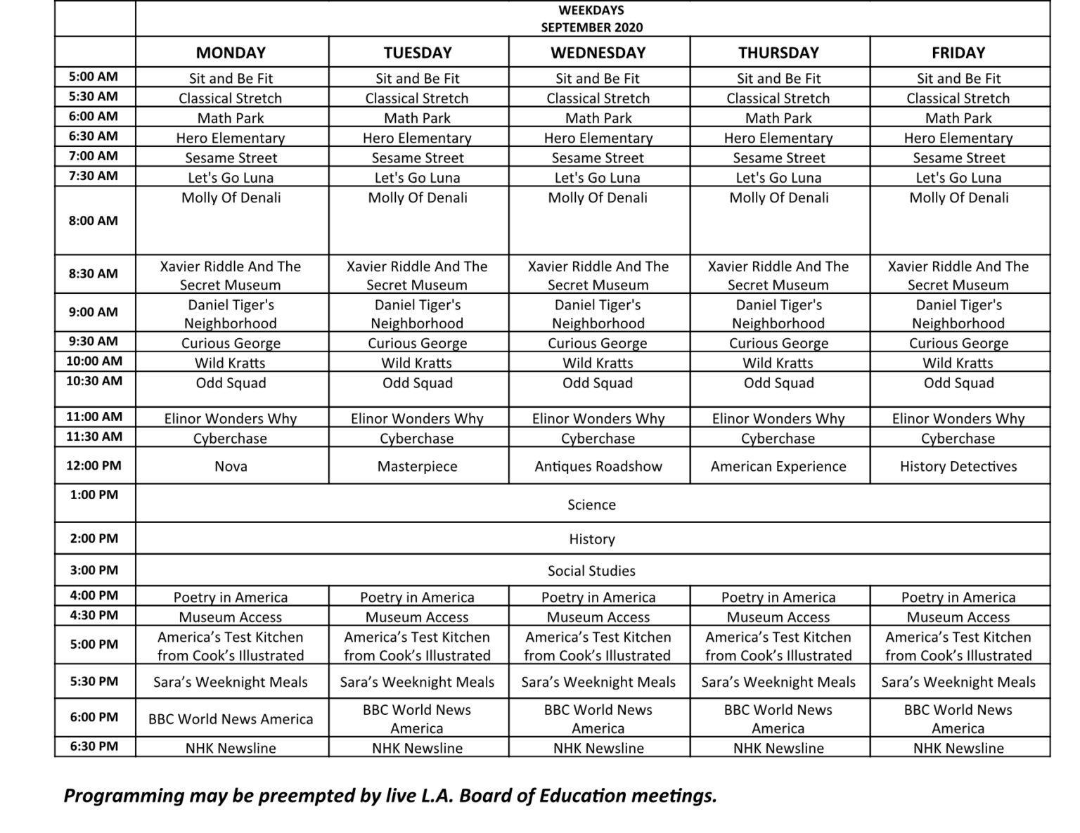 ITV Schedule KLCS